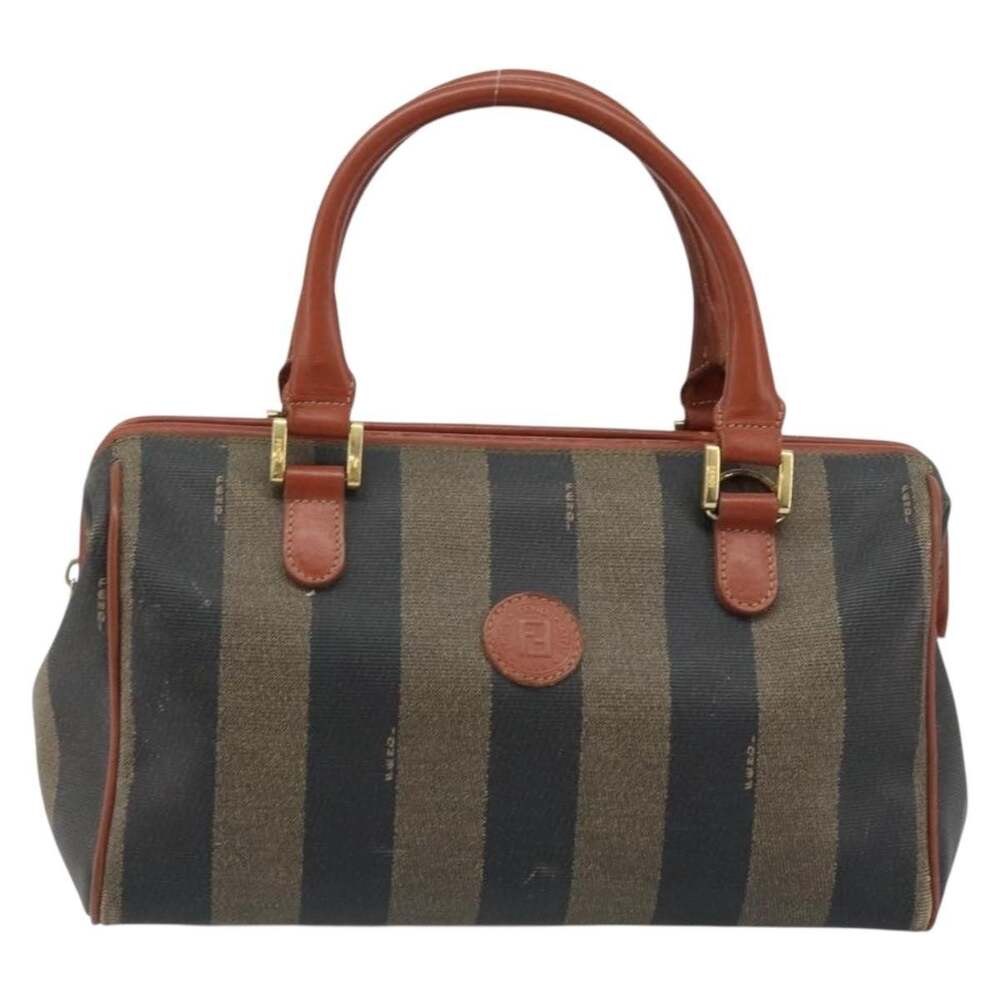Fendi Pequin Canvas Handbag Black Brown